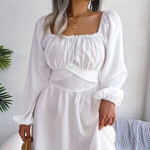 Tied Square Neck Balloon Sleeve Dress